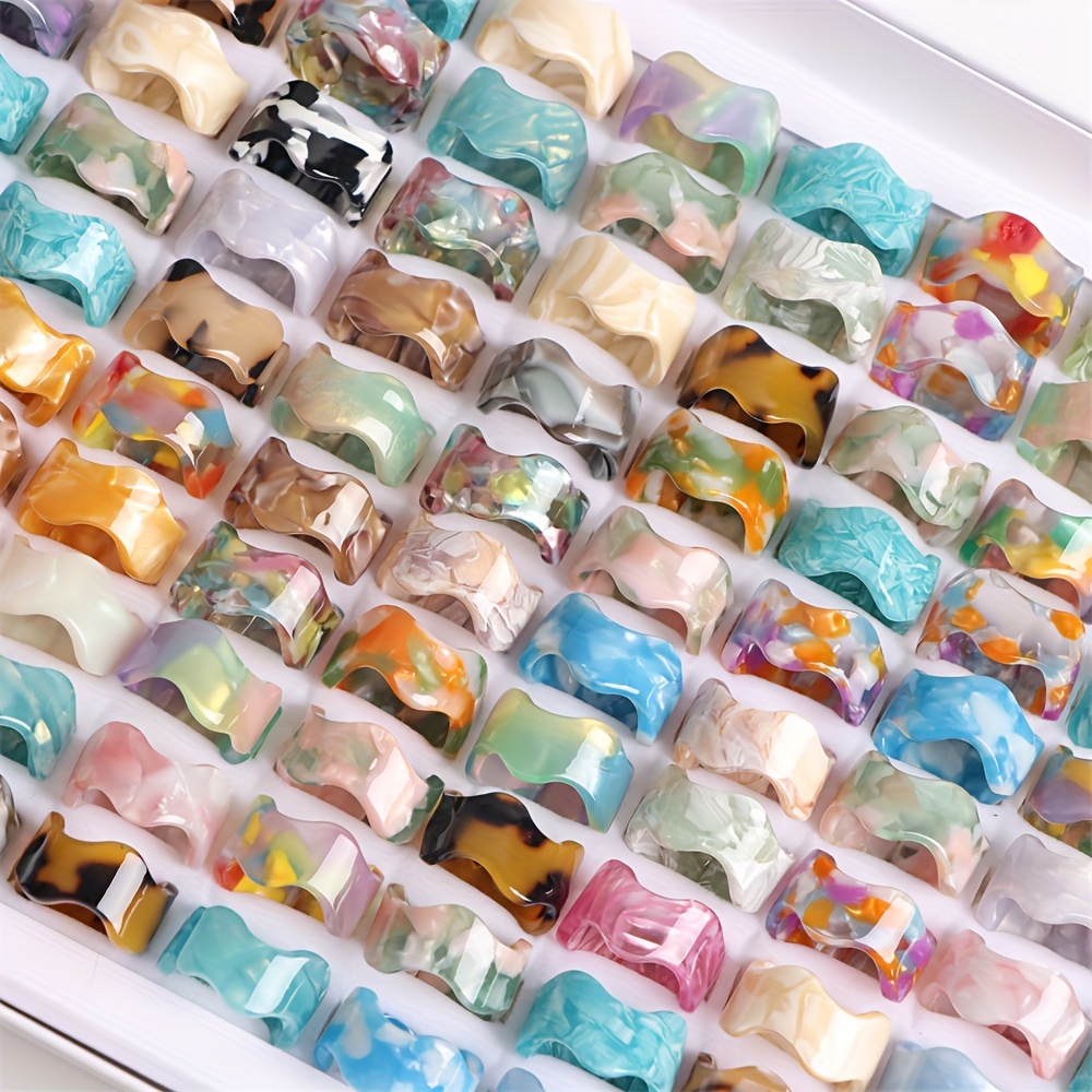 10pcs Ocean Marble Texture Gradient Wave Open Resin Ring Set