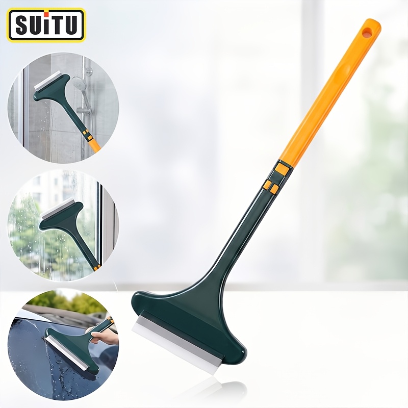 TEMU Glass Squeegee With Pole: High-density Microfiber, Detachable Handle, Flexible Length Adjustment, Wide Head And Long Reach For Seamless