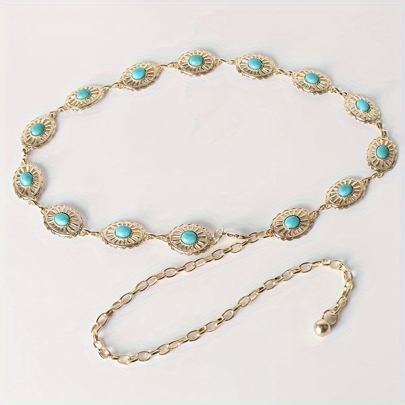 Boho Vintage Turquoise & Silver Waist Belt
