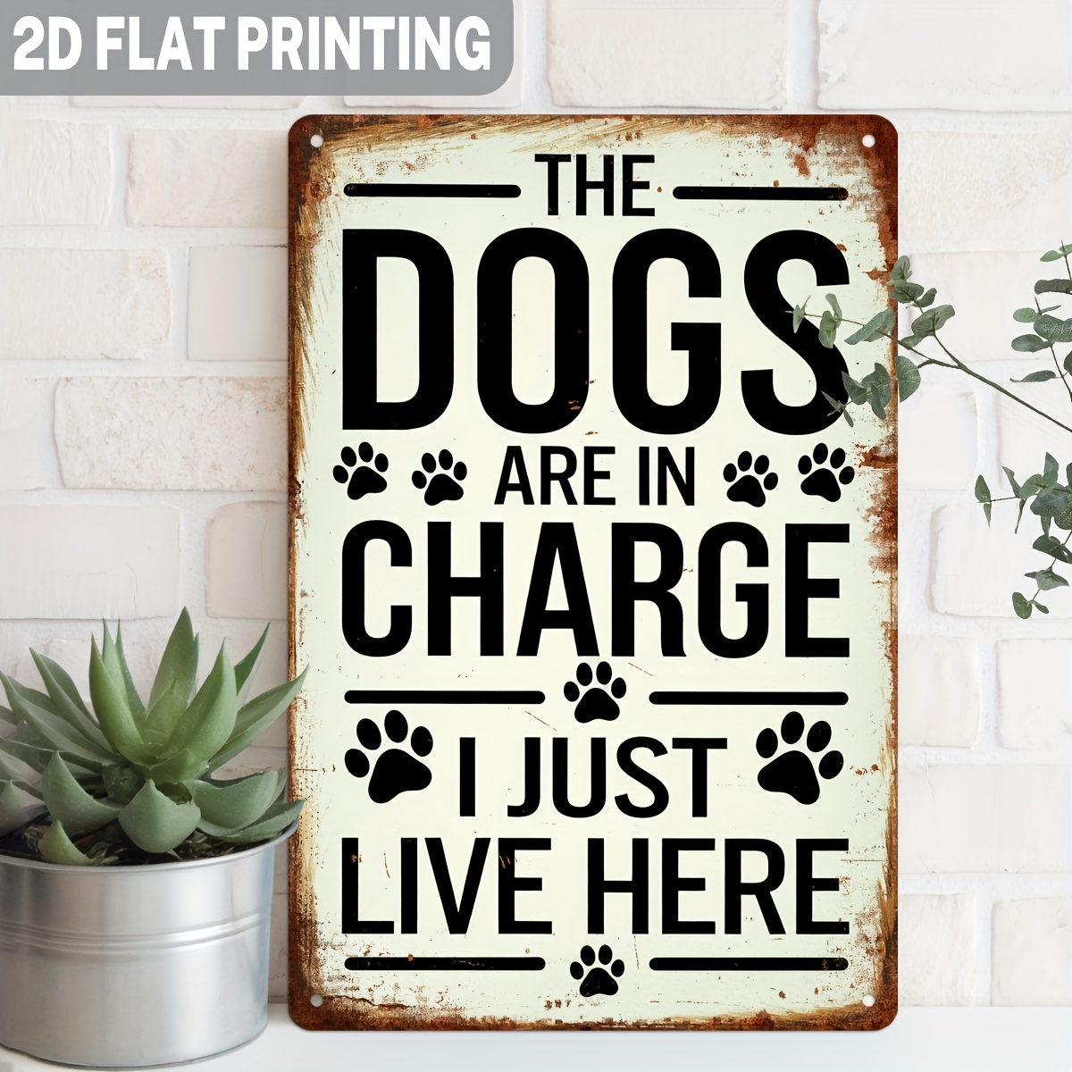 TEMU 2d Flat, 2d Flat 1pc Lover Wooden Wall Decor "dog In Charge, I Just Live Here" - Vintage Rustic Pet-themed Decoration With , Indoor/outdoor