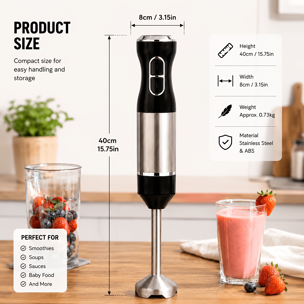 600W Portable Stainless Steel Handheld Blender, 2-Speed Blending... product image 3