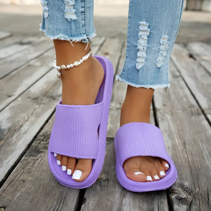 1 pair womens thick sole non slip slide sandals casual slippers for beach and indoor outdoor use comfortable eva shoes hand washable solid color indoor slippers Product details 7