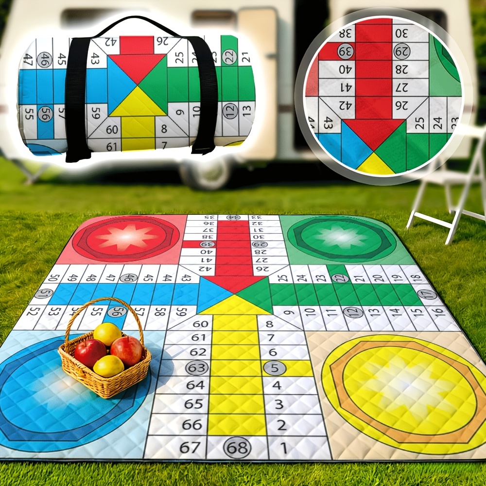 TEMU 1 , de picnic con diseño de tablero de Ludo, tamaño grande, cómoda, plegable y portátil, ideal para viajes, camping, playa, senderismo, parques
