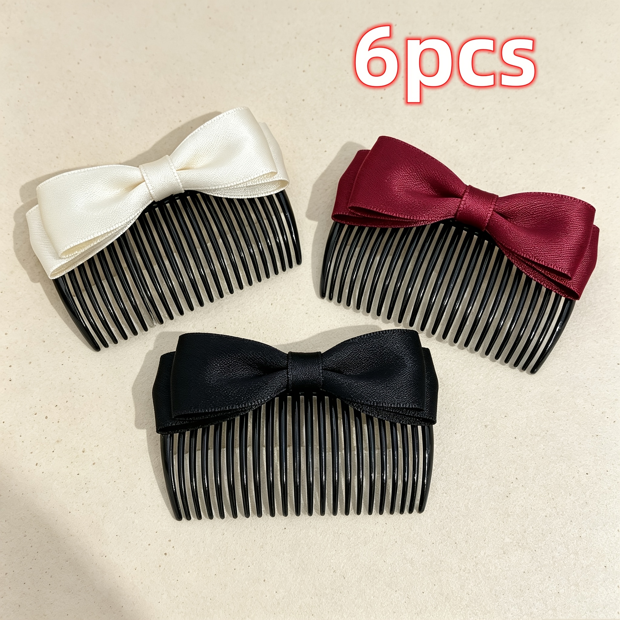 TEMU 6pcs Retro Sweet Bow Decorative Hair Comb, Exquisite , Appearance, Smooth Comb Without Pulling Hair, Daily Wear With Versatile Additions,