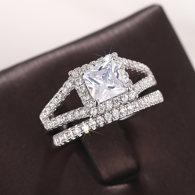 2pcs Geometric Square Ring Set for Women, Wedding & Daily Wear