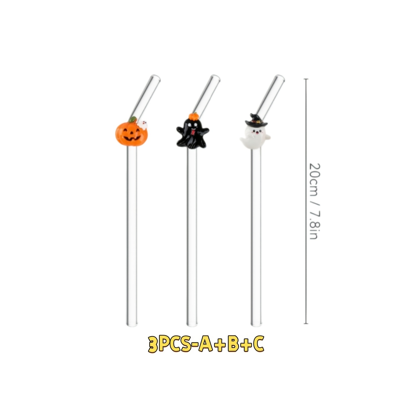Image of 3pcs Halloween Glass Straw With Pumpkin & Witch Hat Ornaments, Match Afternoon Tea And All Hot Cold Beverages. Spooky Table Decor For Theme Restaurants, Office And Birthday Holiday Gatherings.