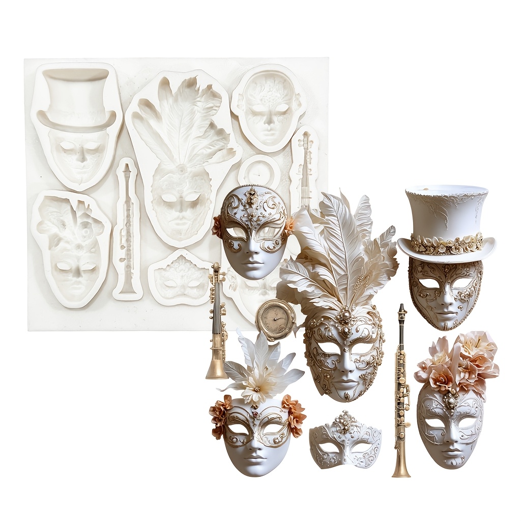 E-shop Vintage Maskenball Silikonform Set, Harzgussformen, geeignet für handgemachte Harzhandwerk, Ton, Gips, Schmuckguss, Wachs, Partydekorationen und