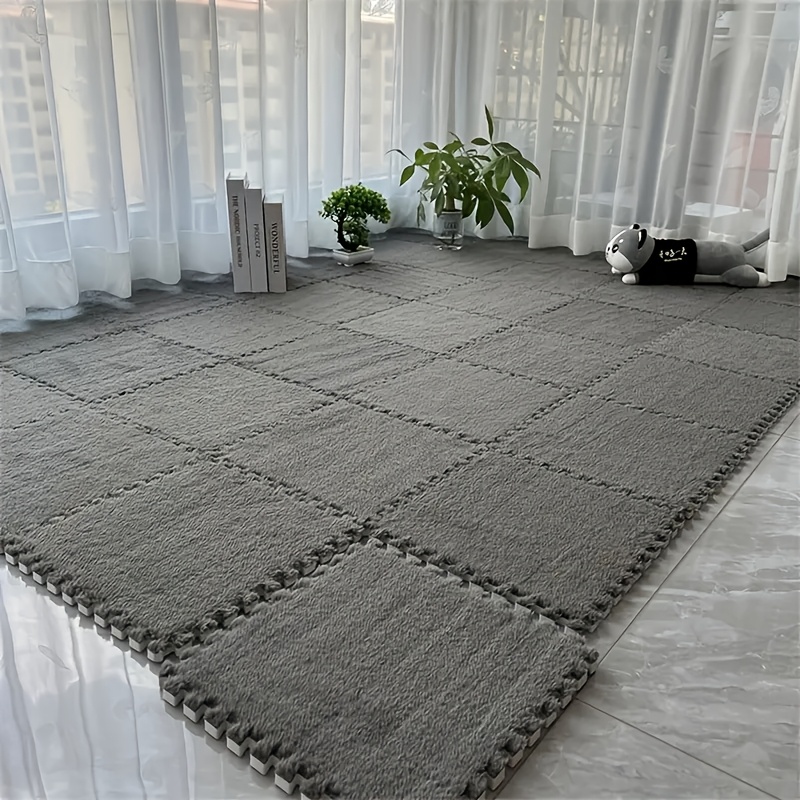 

12pcs Set Bedroom Living Room Full Coverage Interlocking Mat Tiles, Warm Bedside Mat, Washable Soft Non-slip Mats, 11.8x11.8 Inches - Polyester And Eva Material, Machine Made, Hand Wash Only