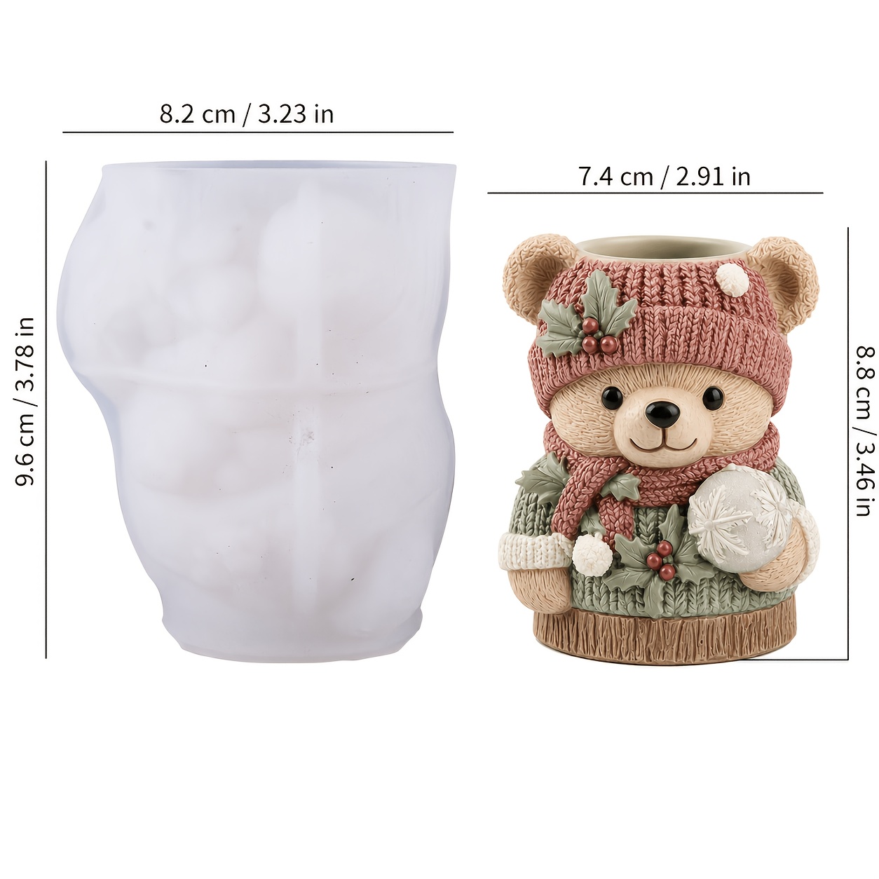 TEMU Stampo in silicone CIBATU a forma di orso 3D per artigianato fai da te in resina, stampo riutilizzabile per argilla ed epossidica con forma di