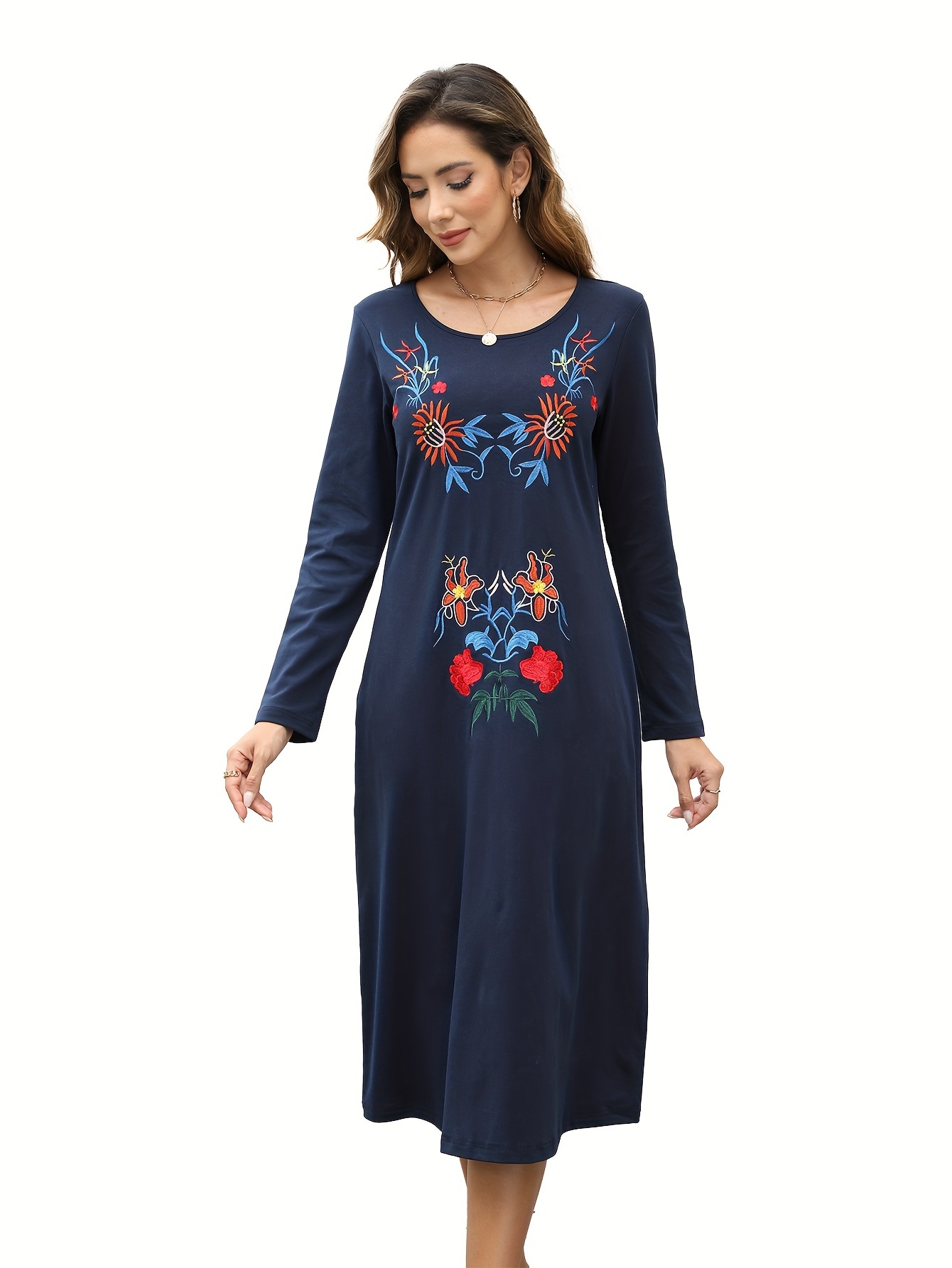 mexican embroidered maxi dress Vintage 1970s Mexican Embroidered Cotton Dress main image 1