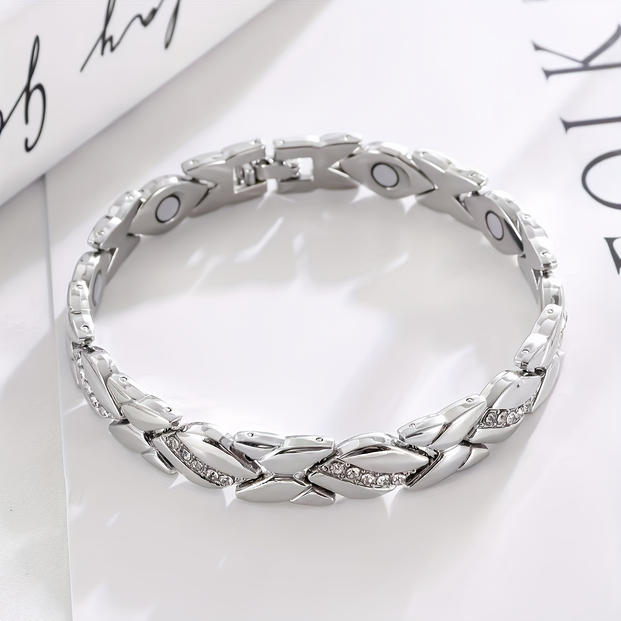Image of Unisex Inlaid Rhinestone Stainless Steel Bracelet Daily Party Versatile High-end