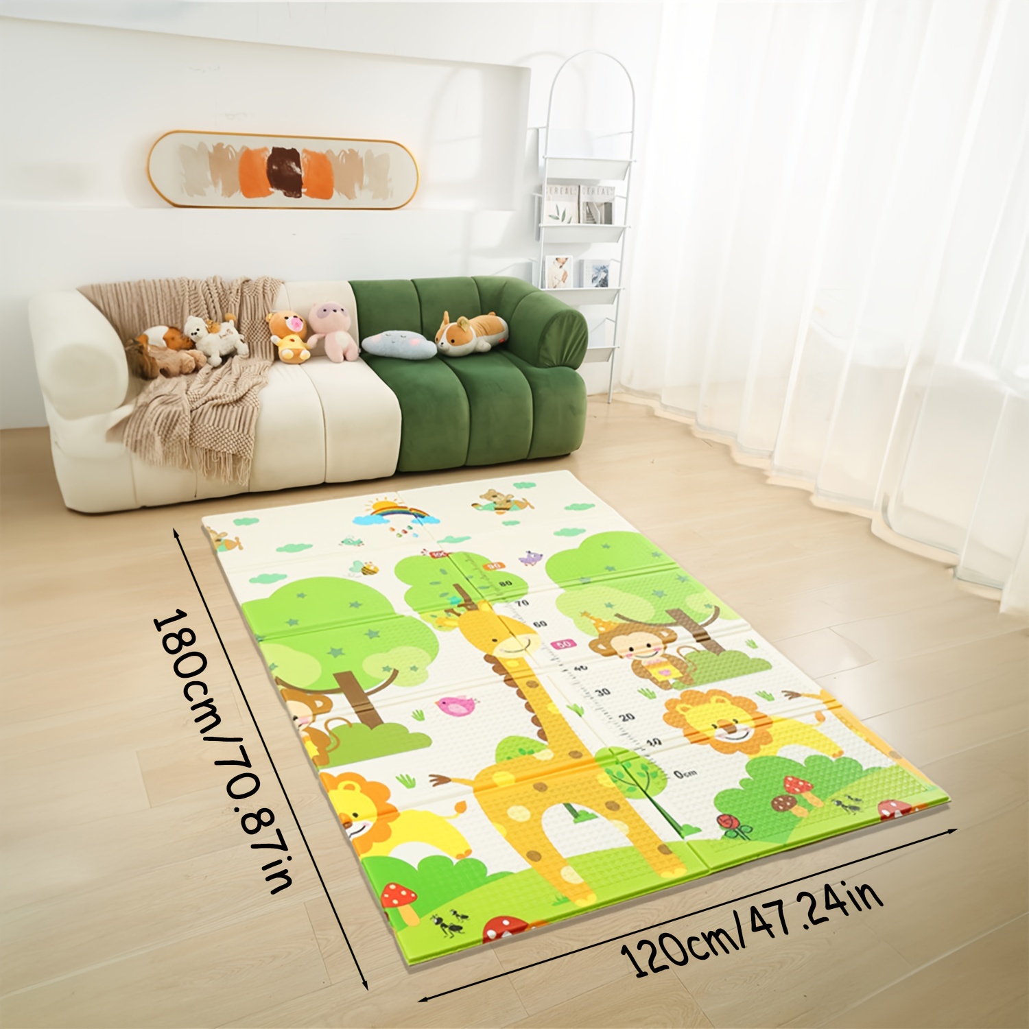 LSAV Portable Play Mat with Cartoon Animal Design - Foldable & Easy Storage, Includes Carry Bag, Perfect for Home, Living Room, and Travel - Durable XPE Material, 116.84cmx70 details 0