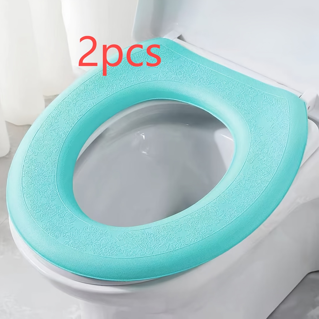 Image of 2pcs Set Of Toilet Seat Covers, Reusable And Washable Seat Pads With Non-slip Surface, Suitable For Adults And Teenagers Aged 14, Washable Adhesive Pads, Comfortable Bathroom, Fits Standard Toilets