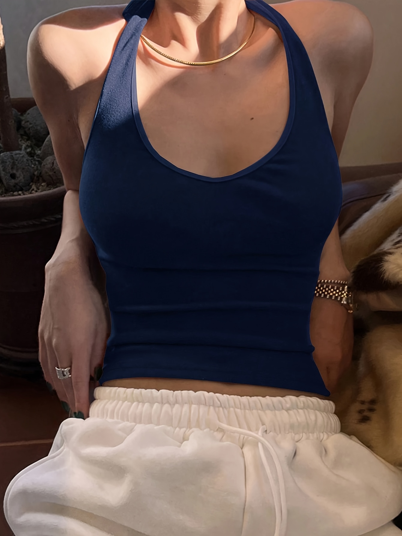 Women's Sexy Backless Halter Top - Stretchy Shirt with Slim Fit, Non-See-Through Backless Blouse for Party, Date, Everyday - OKde Women's Clothing, Date Night, Feminine Design, Comfortable Fit, Stylish Vest, Fashion Lovers