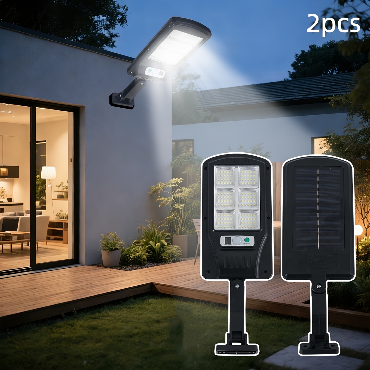 TEMU 2pcs -powered Street Light Wall Post Lamp, White Light/three-level Remote-controlled Adjustment, Outdoor Street Light With Sensor, White Light