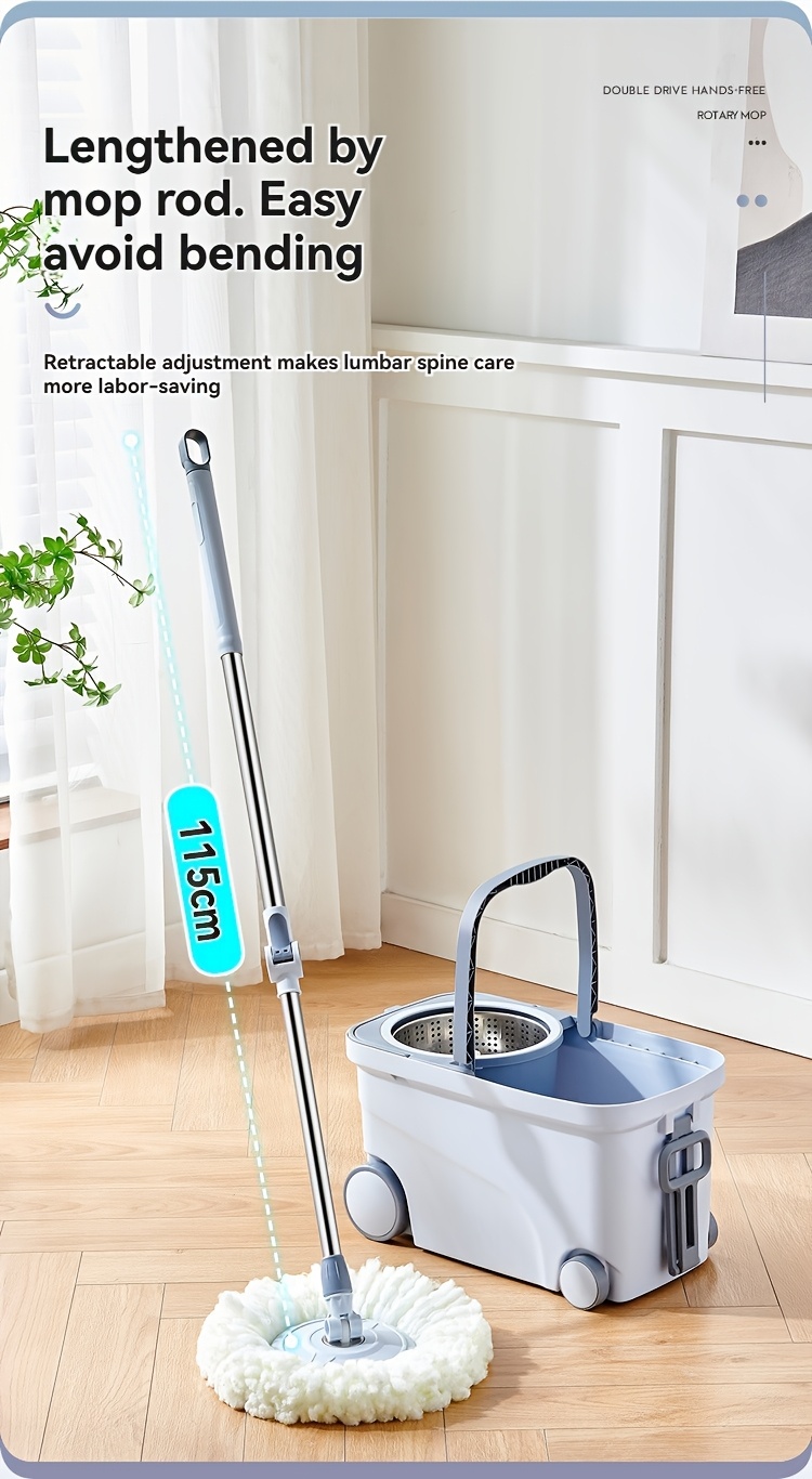 1pc   spin mop and bucket set with self wringing microfiber mop head thickened mop head centrifugal water dumping suitable for living room bedroom bathroom toilet kitchen details 7