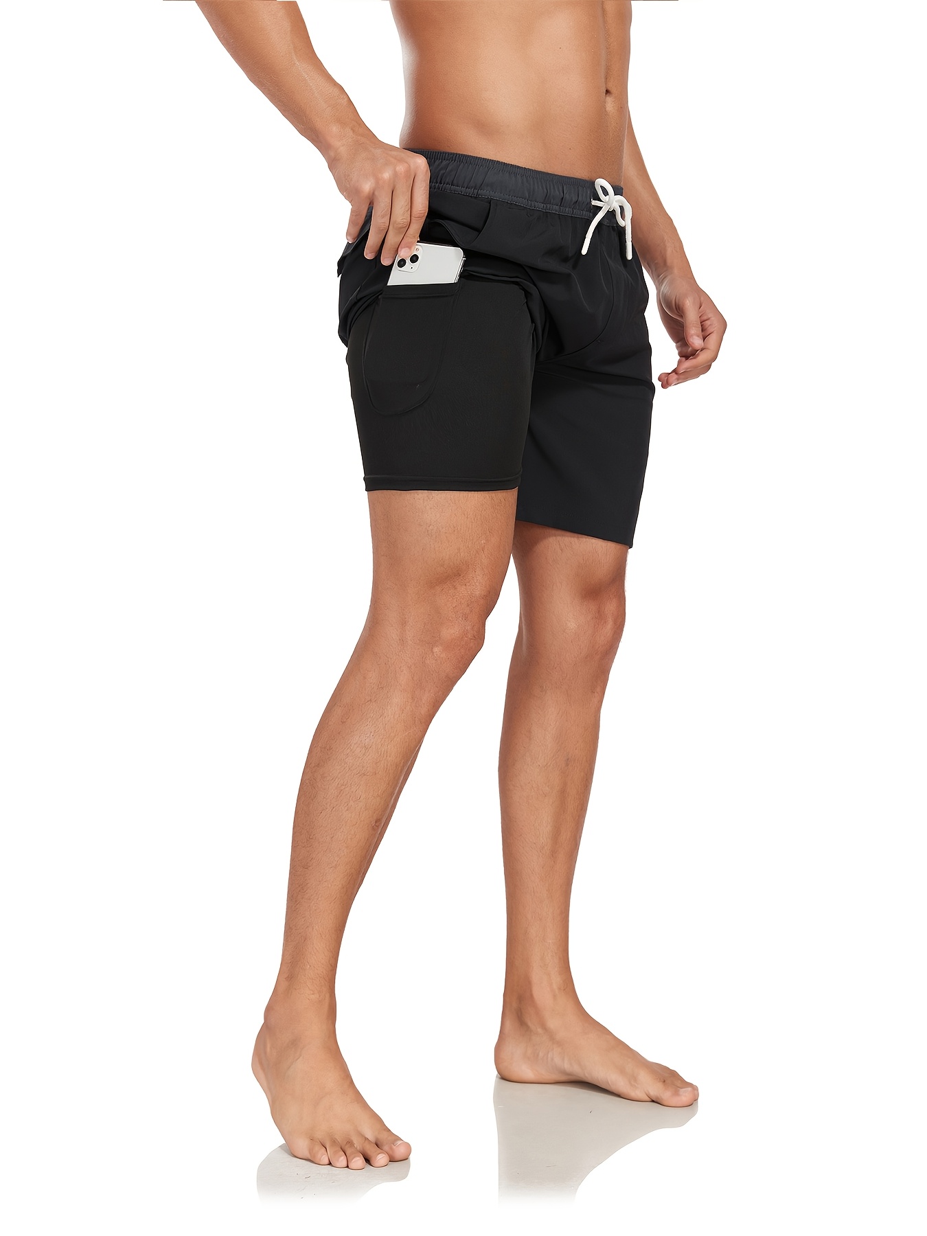 Set of 2 Men'S Casual Sports Shorts, Solid Color Double-Layer Beach Shorts for Fitness, Basketball, And Volleyball