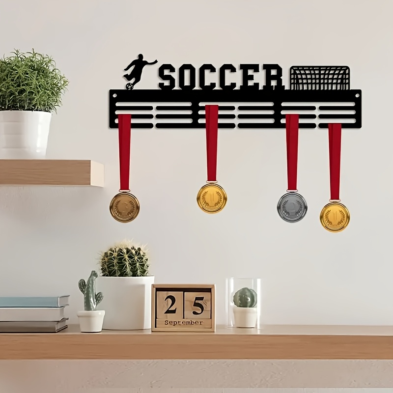 

1pc Soccer Medal Display Wall Decor, 3d Waterproof Iron Trophy Holder, With 3 , For Sports Enthusiasts