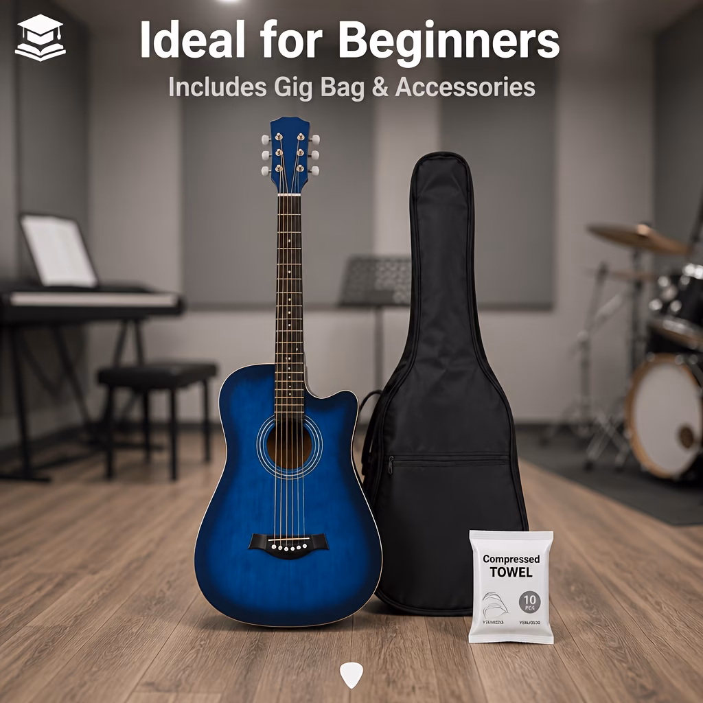 38 Inch Basswood Acoustic Guitar, with Compressed Towel, 5 Matte...