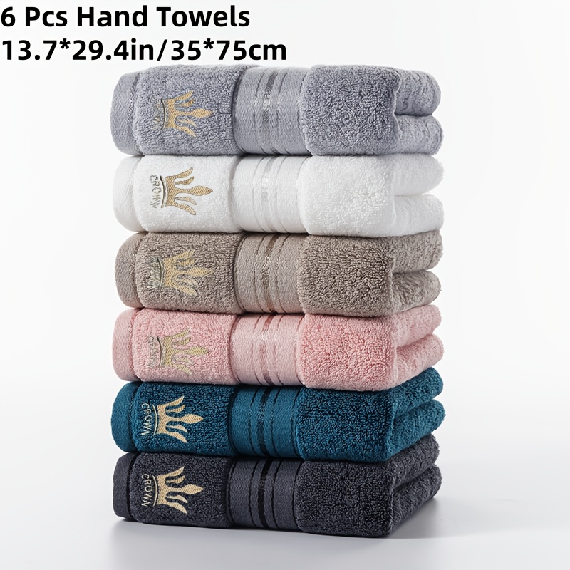 6pcs Bath Towel Set, 35*75cm / 13.7*29.5 inches, Crown Embroidered Pure Cotton Towels, 100% Cotton Material, Quick-Dry and Absorbent
