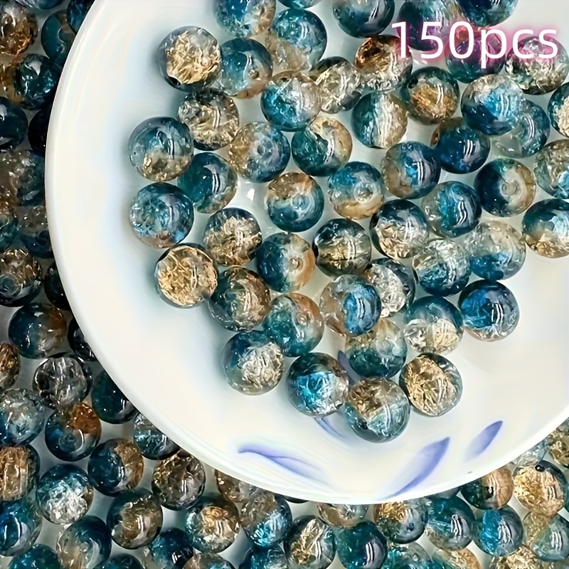 E-shop 150 Stück Aurora Blau Crackle Acrylperlen - Handgefertigte Explosionsperlen mit Wirbel Blau-Grün Ton Accessoires für Armbänder Ohrringe