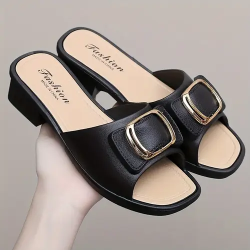 1 pair of womens thick heel flip flops and black simple and elegant suitable for and light business occasions