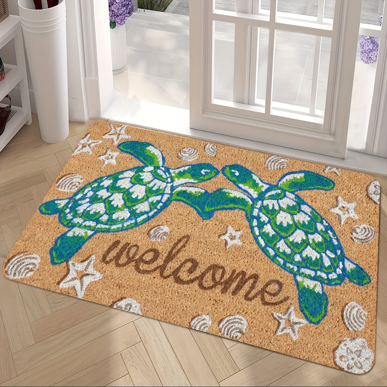 

1pc Turtle Design - Polyester, Stain-resistant & Machine Washable, Bedroom, Bathroom, Living Room, Kitchen - Rectangular Floor Mat With Pvc Backing, Entryway |decorative Doormat|machine Washable Mat