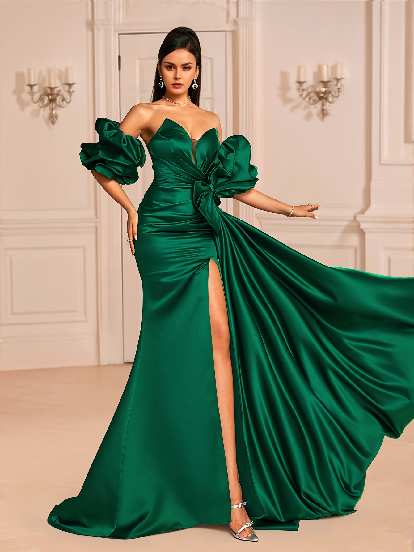 slim fit dress slacks I.H.F Emerald Cape Sleeve Mermaid Evening Gown main image 1