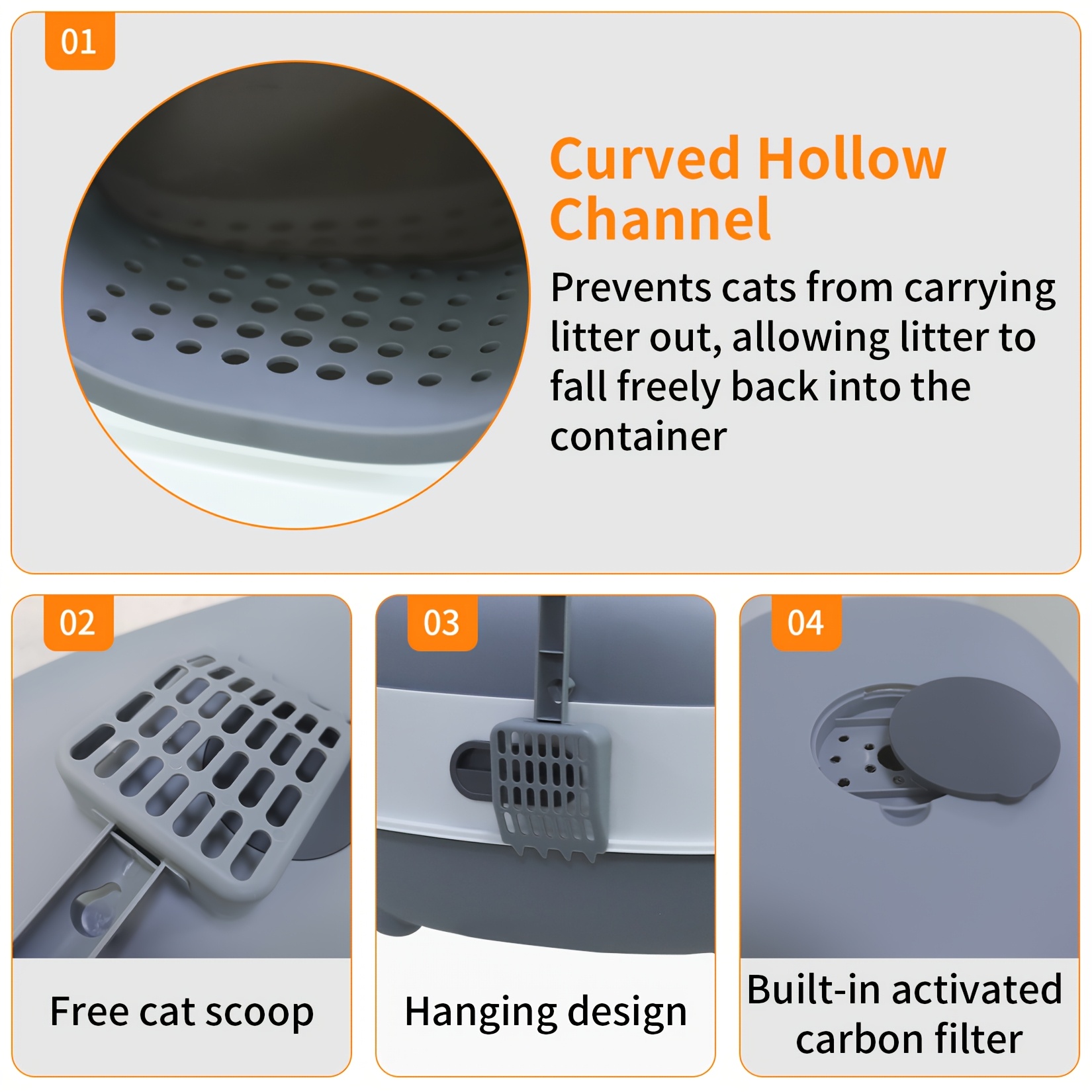 Litieră spațioasă pentru pisici, concepută pentru a preveni stropirea, complet acoperită, anti-miros, potrivită atât pentru pisici mari, cât și pentru pisici mici, cu o capacitate de 15Kg