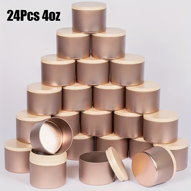 TEMU 24 Paquetes, Tarro de Vela Dorado Rosa de 4oz/8oz con , Ideal para Velas DIY en Casa, de Velas Artesanales y Aromaterapia, Pequeños Regalos,