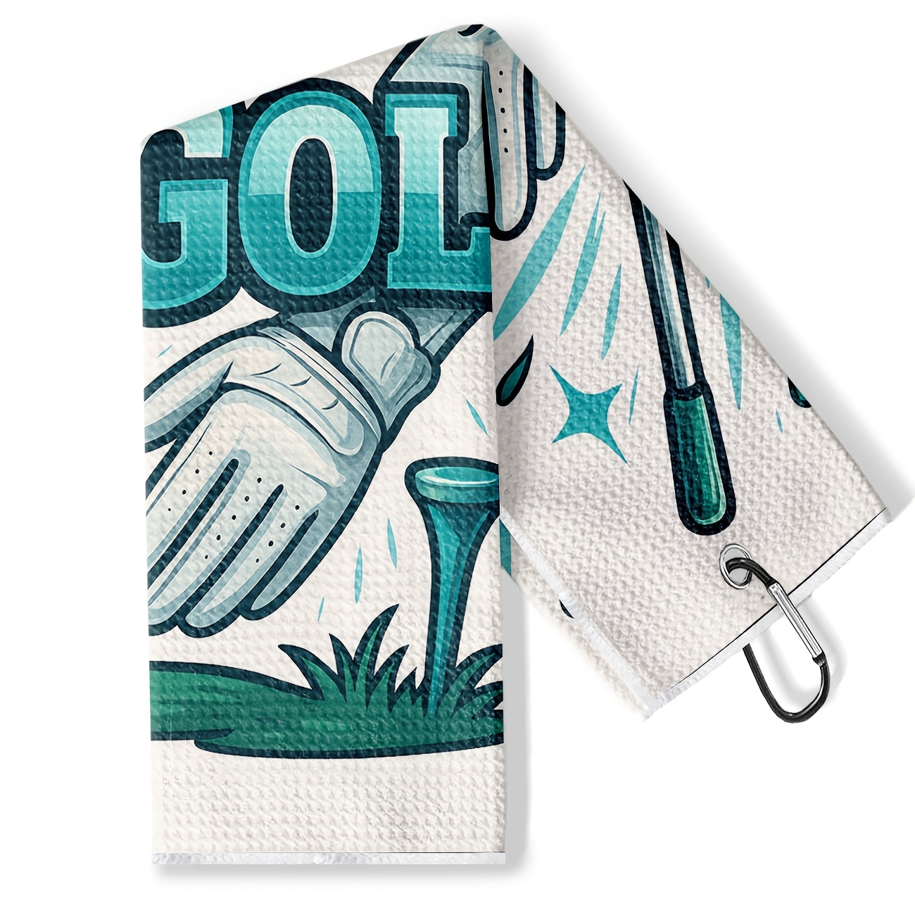 TEMU [golf Towel] Golf Towel, Featuring Golf Ball, Golf Club, Golf Glove, Golf Hole Flag, Golf Tee, Cartoon Style Golf Towel, With Circular Metal