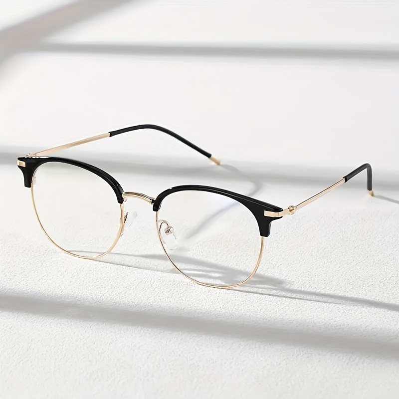 Elegant Black Golden Half rim Round Glasses Premium Metal Temu