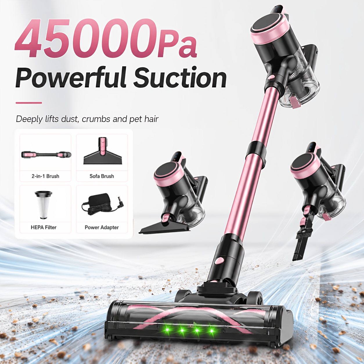 TEMU Cordless Vacuum Cleaner, Self-standing, 45kpa Lightweight Powerful Vacuum Cleaners For Home, Upgraded Led Light Brush & Anti- Floor Brush,