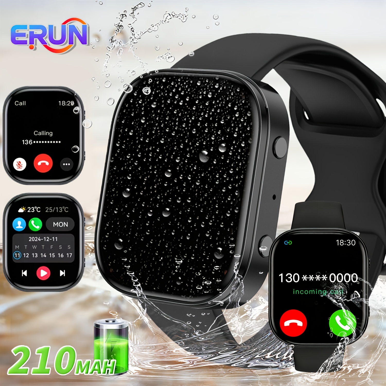 Smartwatch/Fitness Band with Wireless Calling, Multiple Sports Modes, Music Control,, Sedentary Reminder, Wallpapers, Weather Updates - USB Charging, Multifunctional Wearable, Compatible with iPhone and Android, a Great Holiday Gift