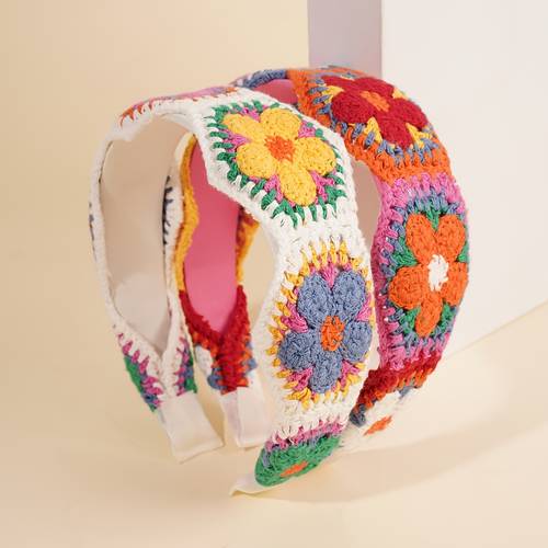 1pc womens knitted headband bohemian retro sweet floral headband non slip hair additions versatile headwear