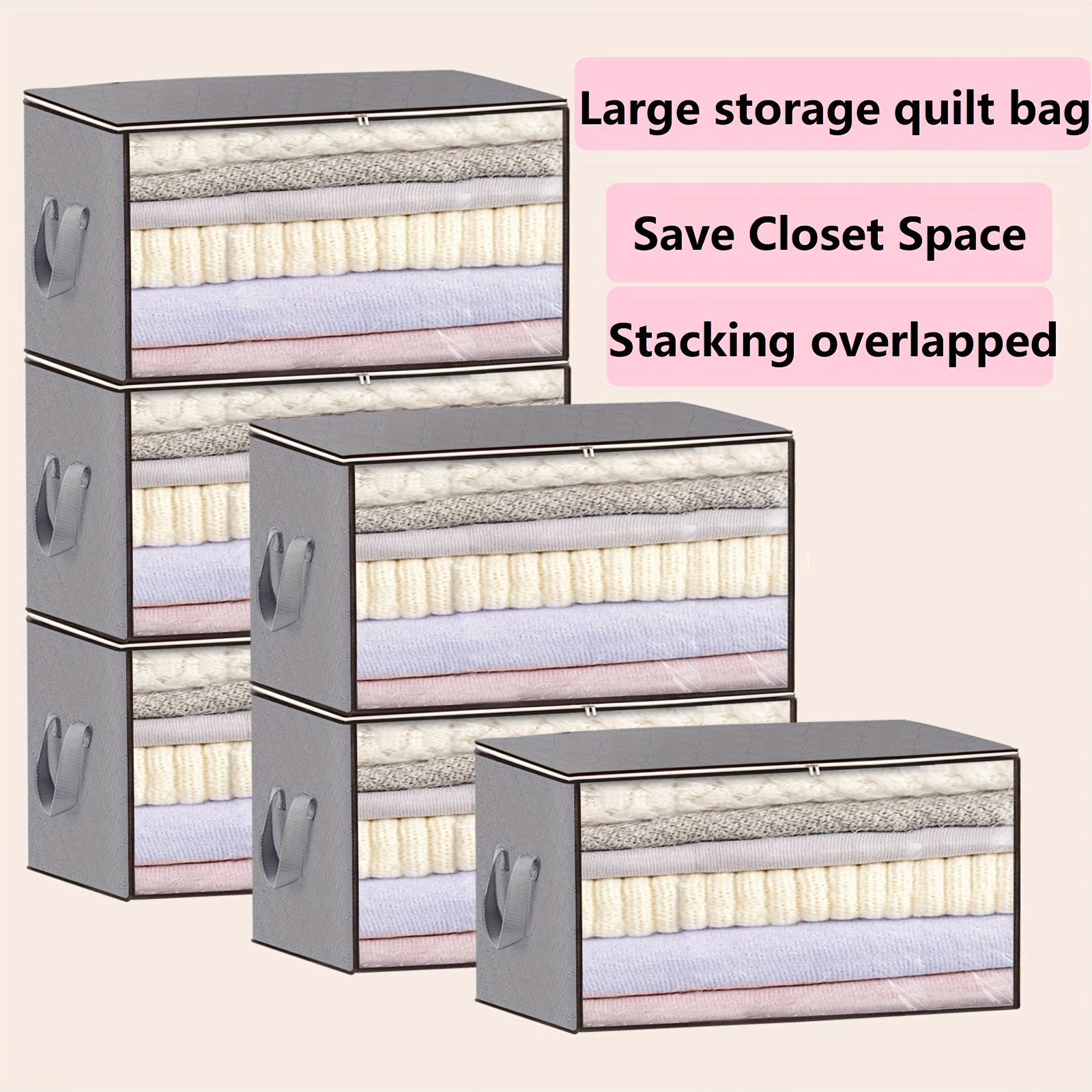 

3pcs Large Capacity Storage Bags With Clear Window, Foldable Quilt Organizer For Closet, Dust-proof Clothes Packing Bag For Moving, Dormitory, And Renting Spaces