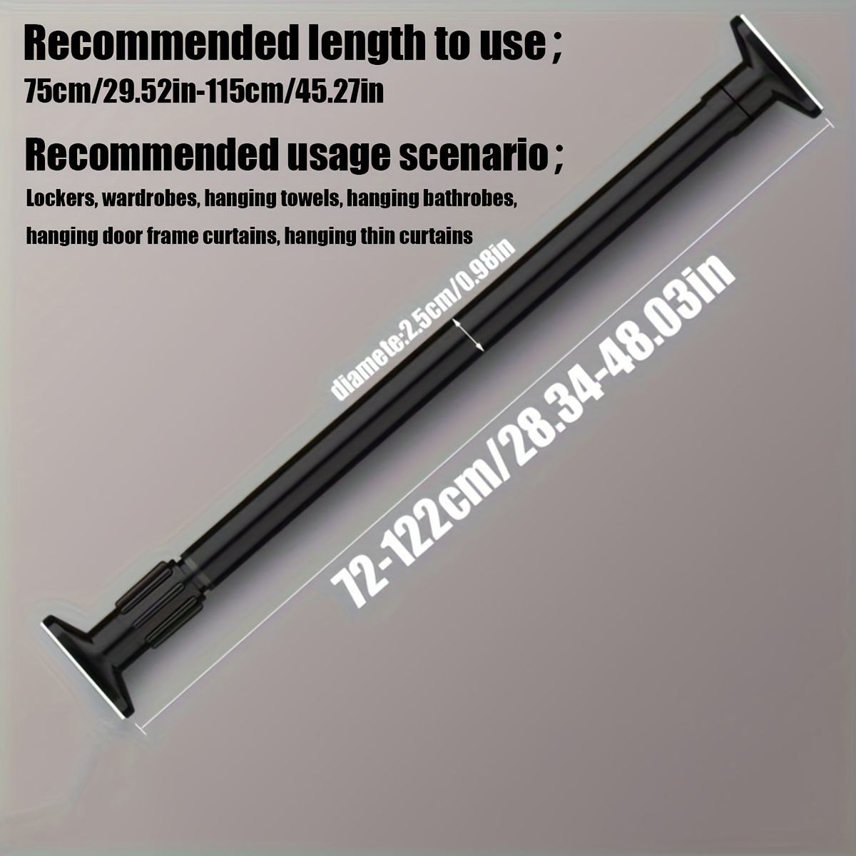 TEMU 1pc Barre Télescopique Multifonctionnelle Perçage, Barre de Rideau Robuste à Verrouillage Interne, Barre de Rideau de Douche, Séchoir à Linge,
