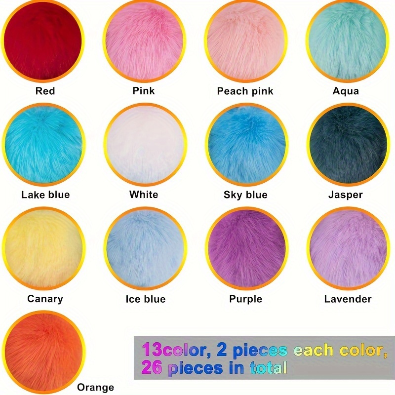 Image of "" 26pcs Faux Rabbit Fur Pom Poms With Elastic Loops - Fluffy Craft Supplies For Hats, Shoes, Scarves, Gloves And Bags - 13 Vibrant Colors (2 )