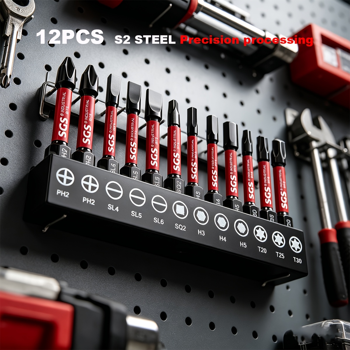 TEMU 12pcs 50mm Mixed Impact Screwdriver Bit Set S2 Steel Precision Machining High Torque Ph2/sl4/sl5/sl6/sq2/h3/h4/h5/t20/t25/t30 Magnetic Power Bit