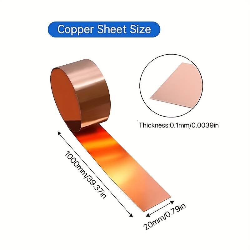 TA-VIGOR Pure Copper Sheet Roll - 1000mm X 10mm X 1mm Copper Strip For Electrical, Crafts, DIY Metalwork