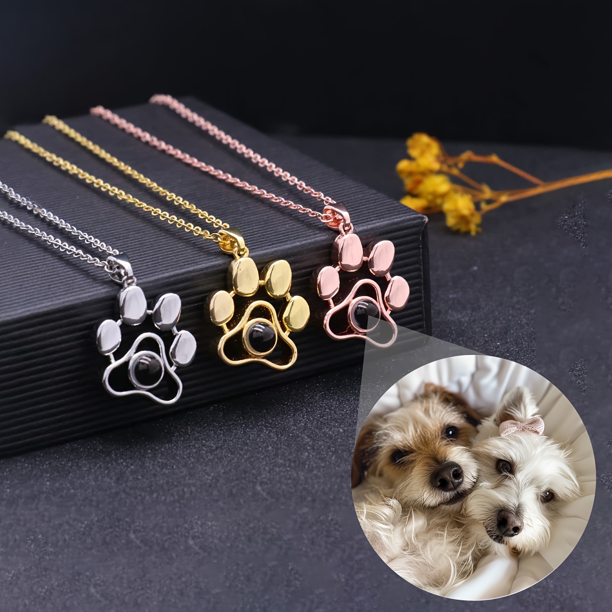 

Customized Projection Necklace With Color Pictures, Elegant Style Copper Dog Paw Design Pendant Jewelry For Mother's Day, Romantic Gifts For Women