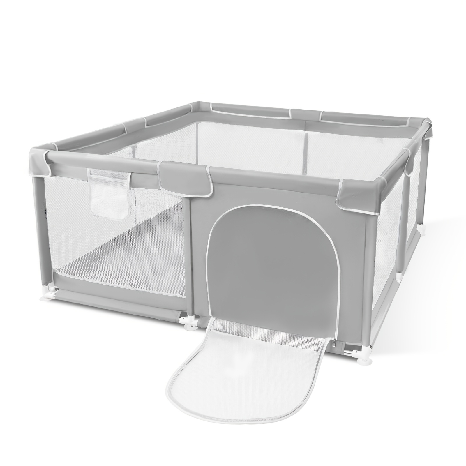 Image of Playpen Baby, Compact Playpen For Small Spaces, Indoor & Outdoor Playpens & Stalls With Breathable Mesh & Pull-up Rings, 128x128cm, Dark Grey