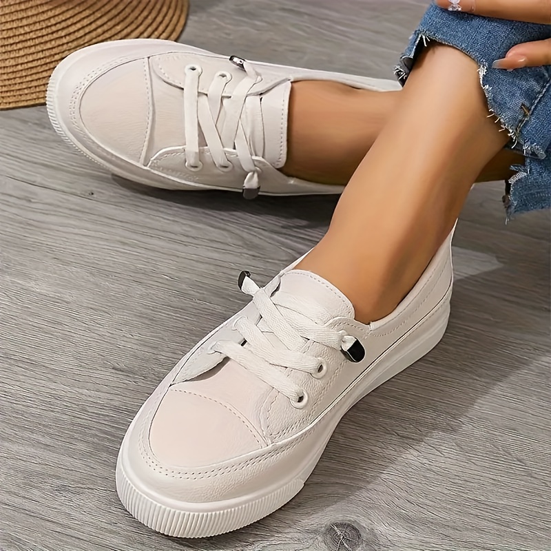 Casual Flat White Sneakers For Women, Versatile And ., Women Shoes