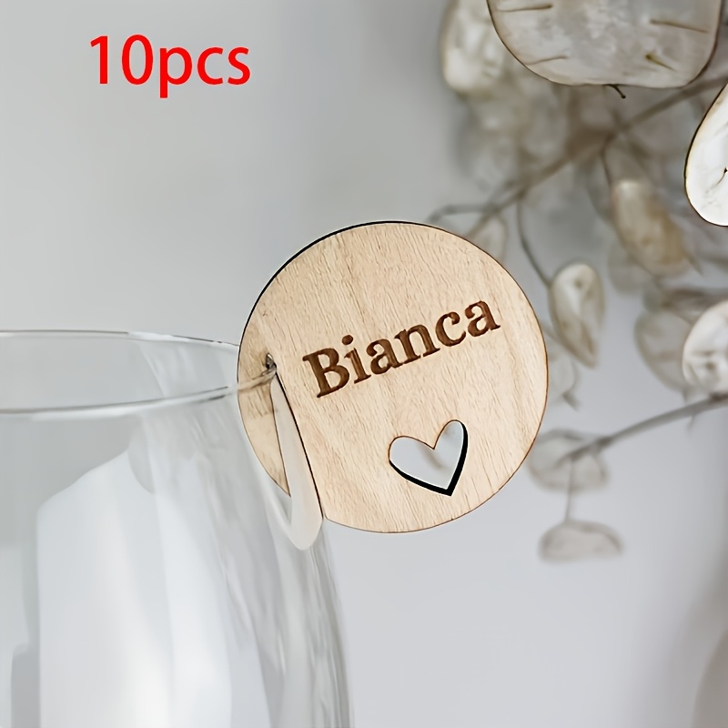 Image of Customizable 10 Wooden Wedding Name Tags With Heart-shaped Design, Perfect For Wedding Gifts, Bridal Party Decorations, And Custom Pendants