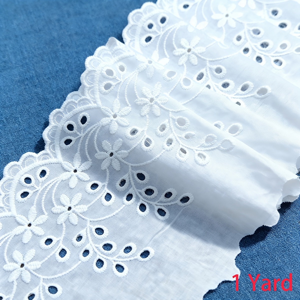 TEMU 1 Yard de Bordure en Dentelle à Oeillets, 13Cm Blanc/Noir/Beige Broderie Florale Dentelle pour Robe, Rideau, Artisanat de Couture