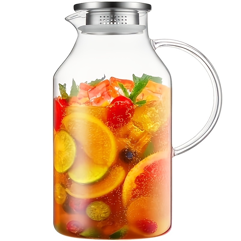 TEMU 1 Pack 1 Gallon/128 Oz High-borosilicate Glass Pitcher (single Unit), 304 Stainless Steel Lid Extra-large Capacity Pitcher, Ideal For Cold Water