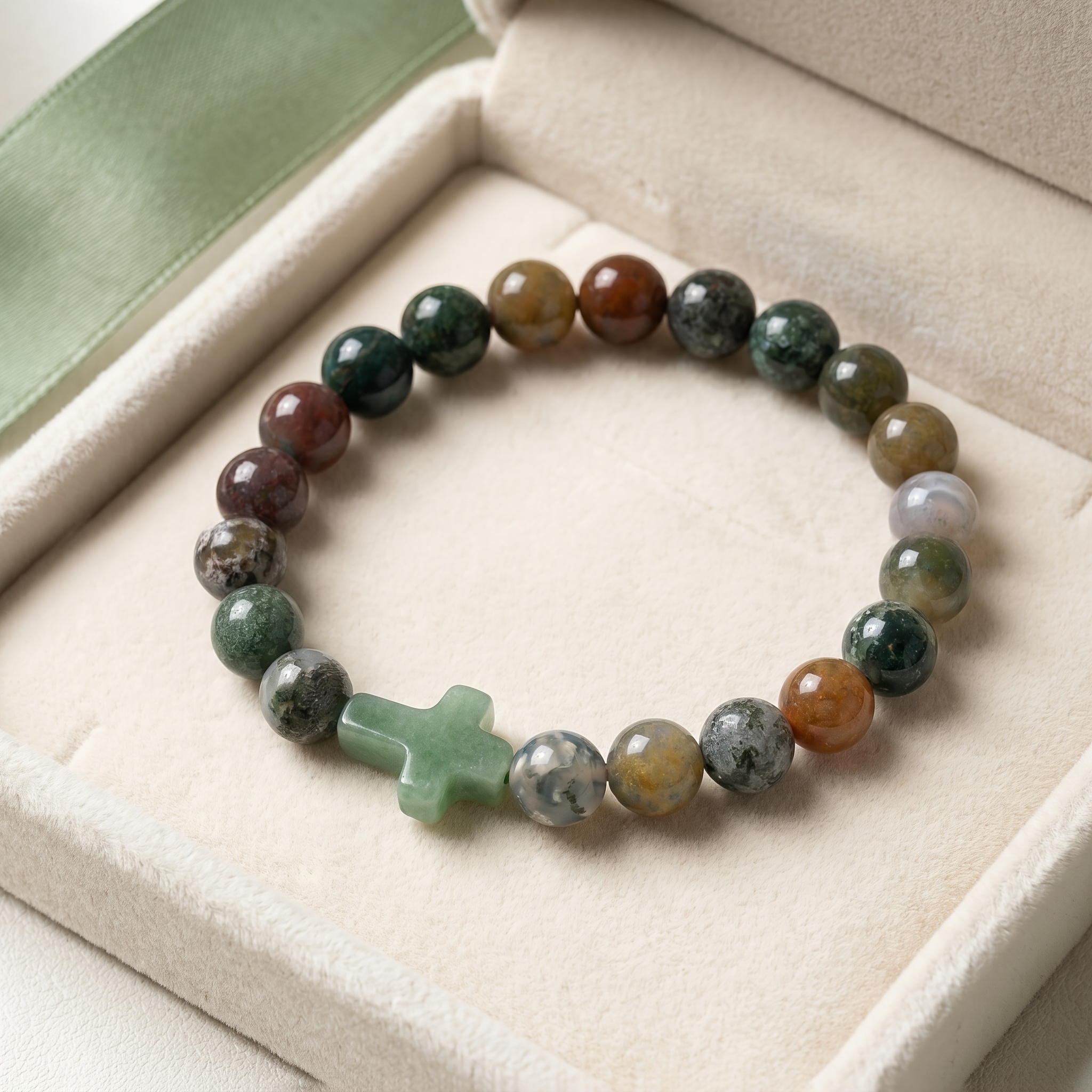Minimalist Round Bead Bangle with Cross Pendant