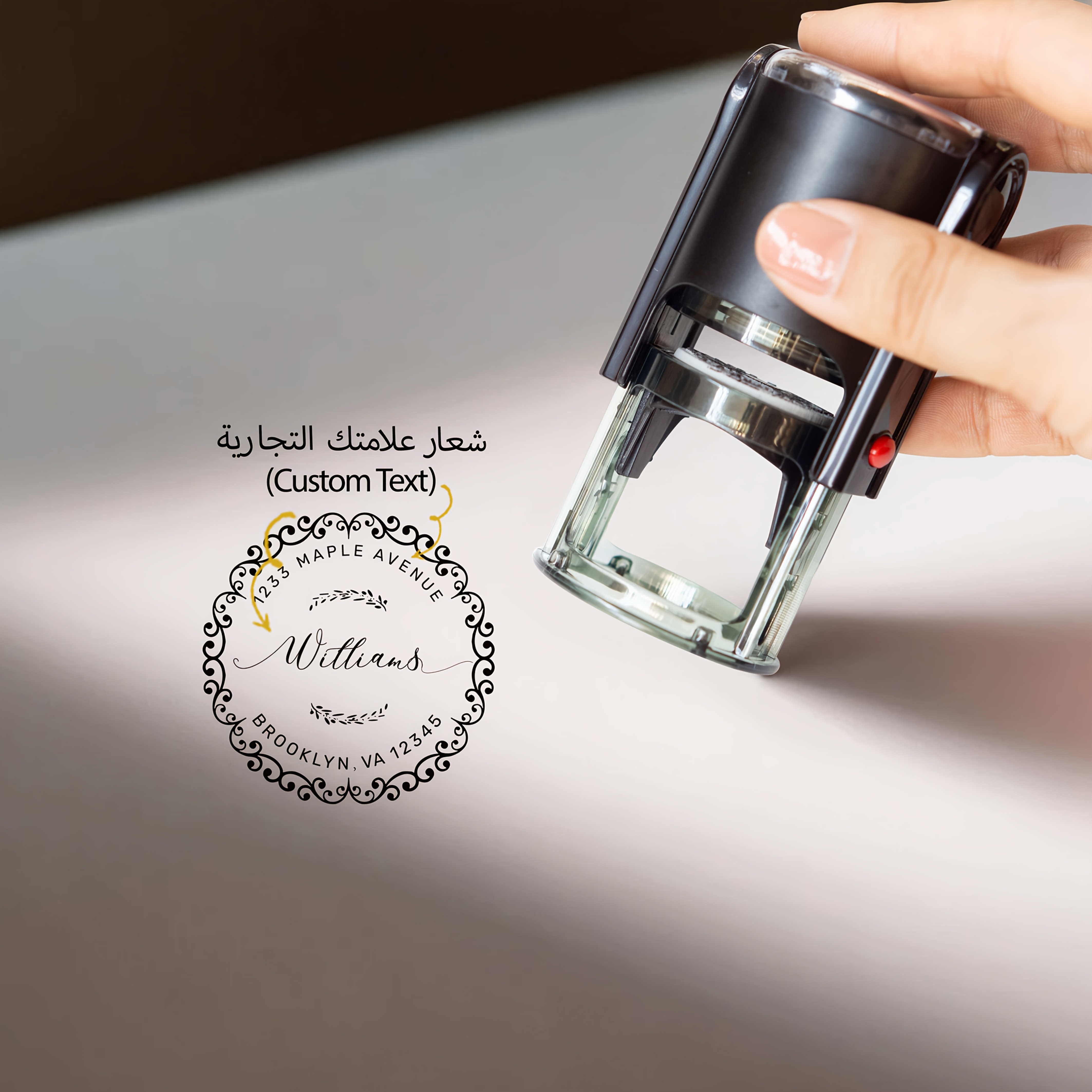Custom Address Stamps - 3 Design Options (Floral, Artistic Script, Minimalist) - Durable Ink Pad Included - Circular Stamp for Envelopes, Letters, Packages - Personalized Text & Family Names, No Chemicals