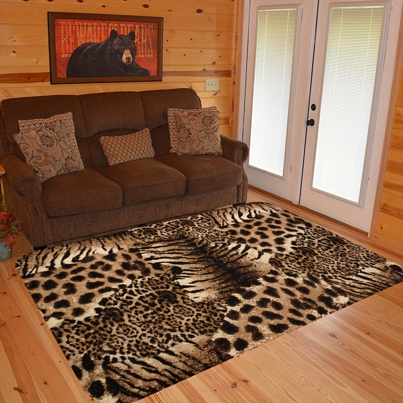 

Soft & Durable Leopard Print Rug - Non-slip, Washable, Stain-resistant Floor Mat For Living Room, Kitchen, And Bathroom Decor