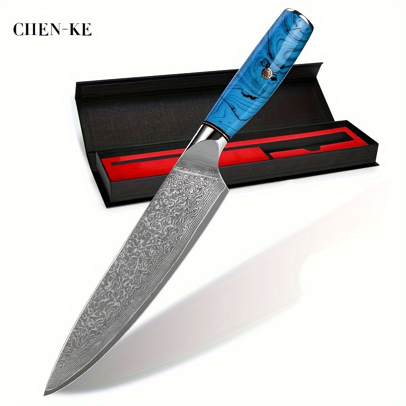 

1pc Blue Resin Handle Damascus Steel Chef's Sashimi Knife 's Kitchen Slicing Knife